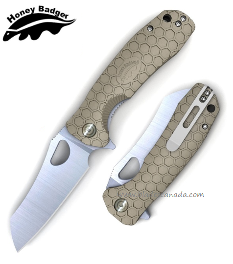 Honey Badger Med Wharncleaver Flipper Folding Knife, FRN Tan, HB1039